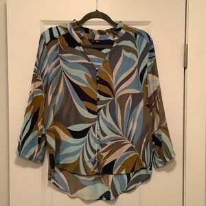 Tribal Women's Blue and Brown Leaf Print Blouse